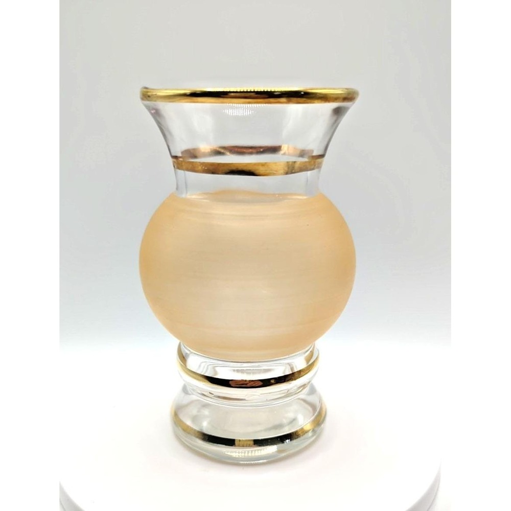 Vintage Bartlett Collins Style Peach Gold Bud Vase MCM Glass 4" Hand Painted